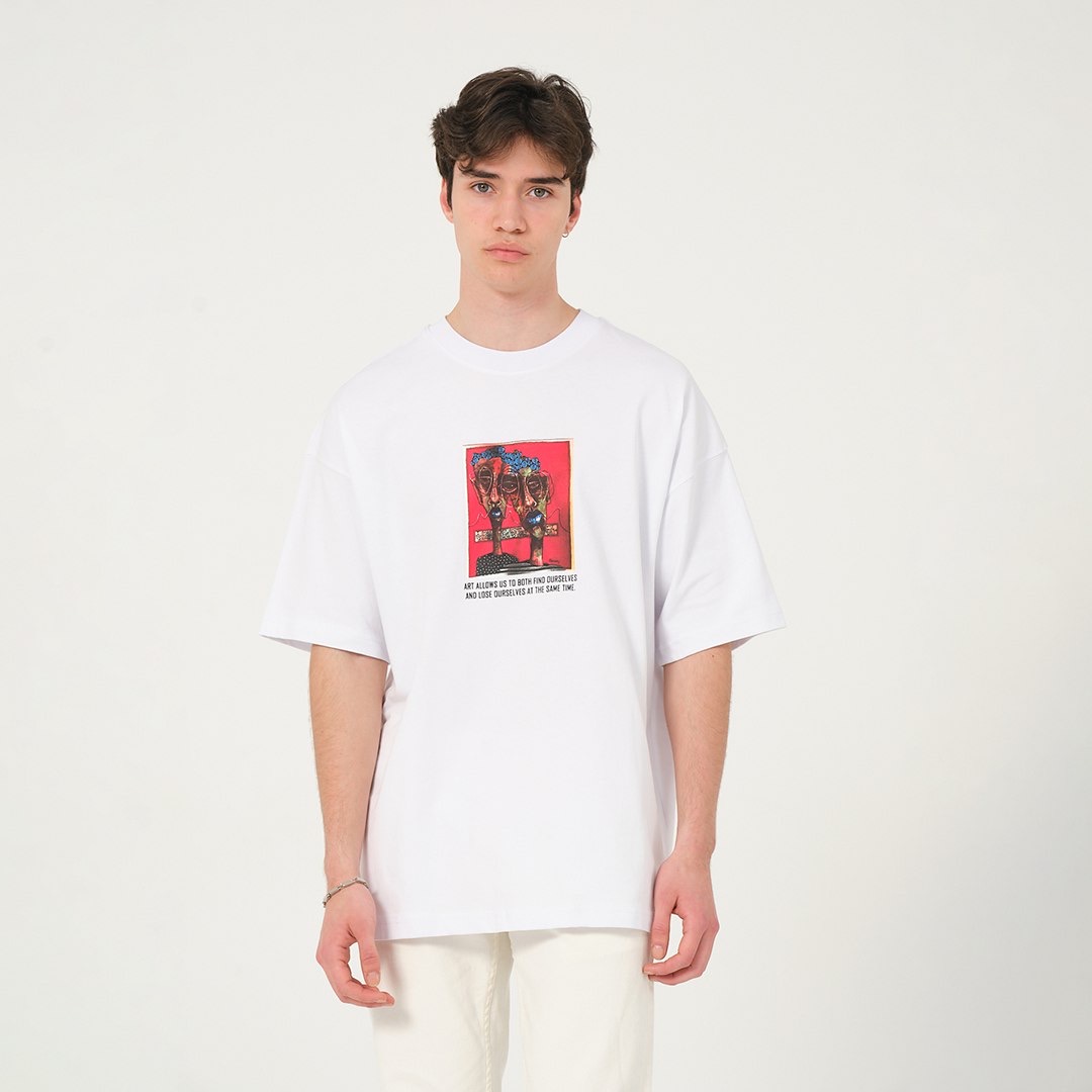 Kırmızı Sanat Baskılı Oversize Tişört